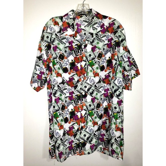 Ferugini Button Up Shirt Casino, Poker, Dice $100 Bills All Over Print  SZ Large - Picture 4 of 12